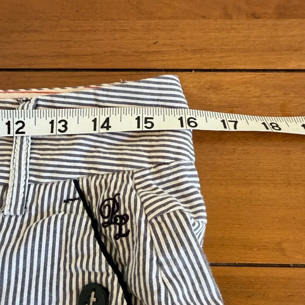 Playlife Blue White Pinstripe Nautical Ruffle Mini Skirt Lace Trim Anchor Button
